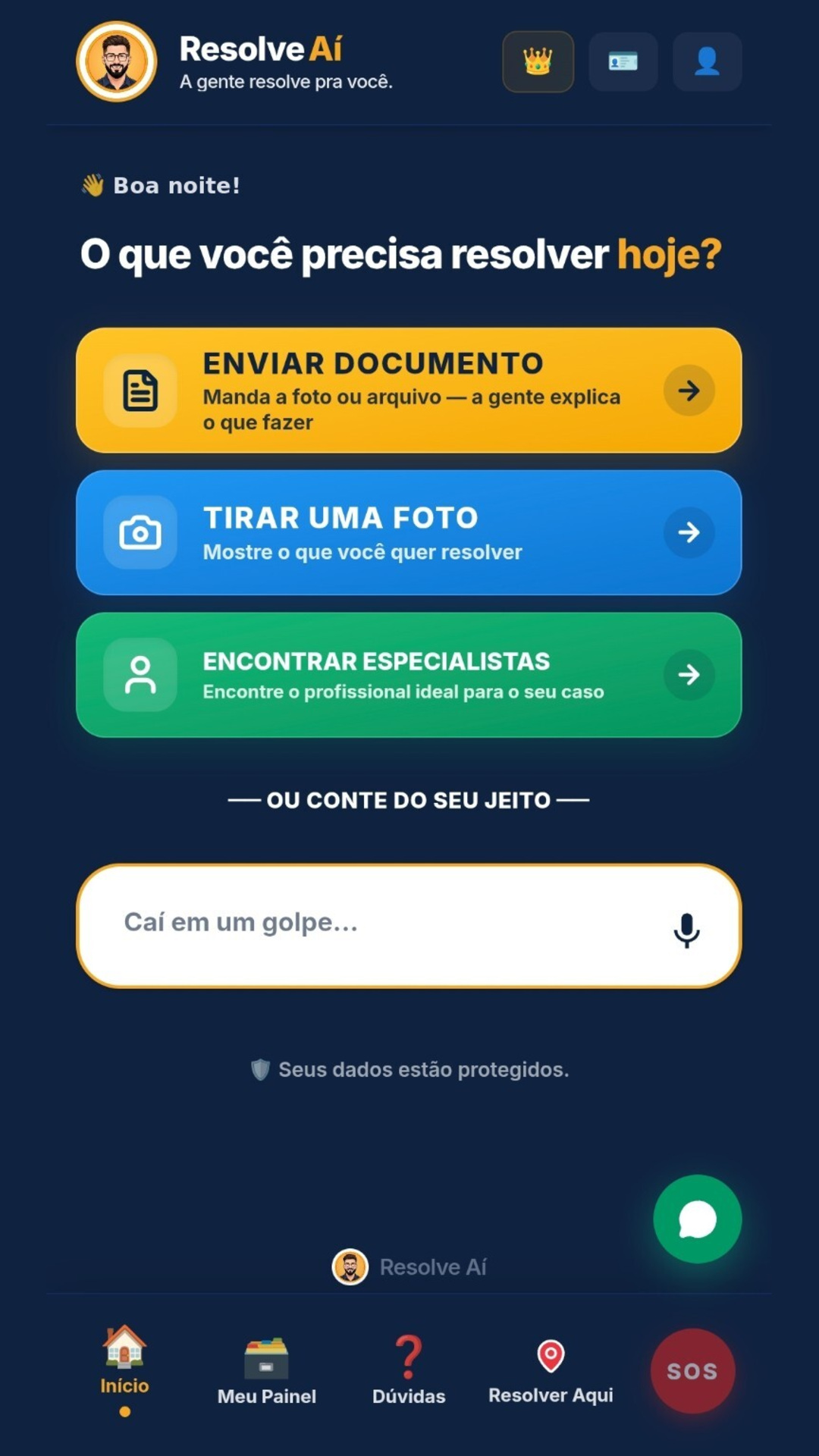 Tela inicial do aplicativo Resolve Aí
